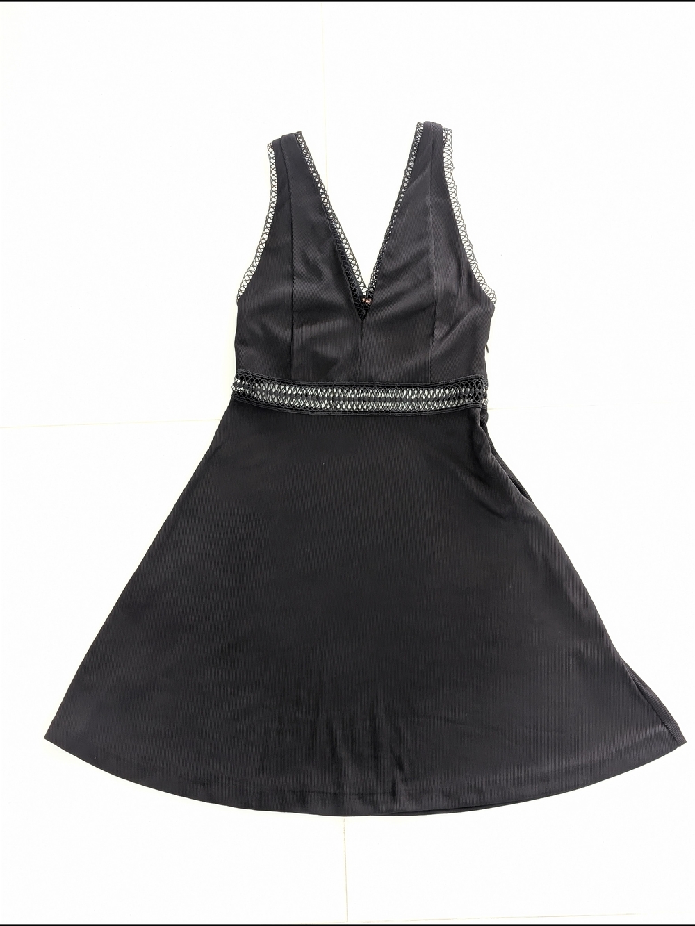 Free People Dress King Of My Heart Women 0 Black V-neckline Lattice Trim Casual - Picture 2 of 8